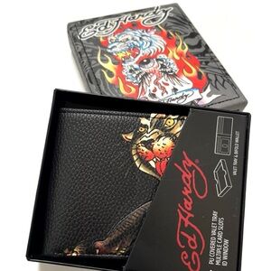 Ed Hardy Panther Bifold Wallet w Valet Tray NWT Black Tattoo Graphic